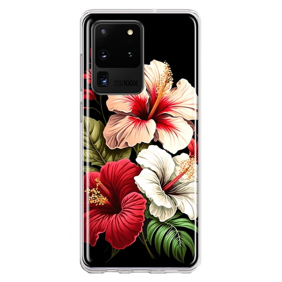 MUNDAZE Samsung Galaxy S20 Ultra Pink Red Hibiscus Wild Flowers Floral Shockproof Clear Hybrid Protective Phone Case Cover