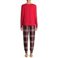 thumbnail image 2 of Secret Treasures Long Sleeve Round Neck Graphic Print Plaid Pajamas (Women's or Women's Plus) 2 Piece Set, 2 of 7