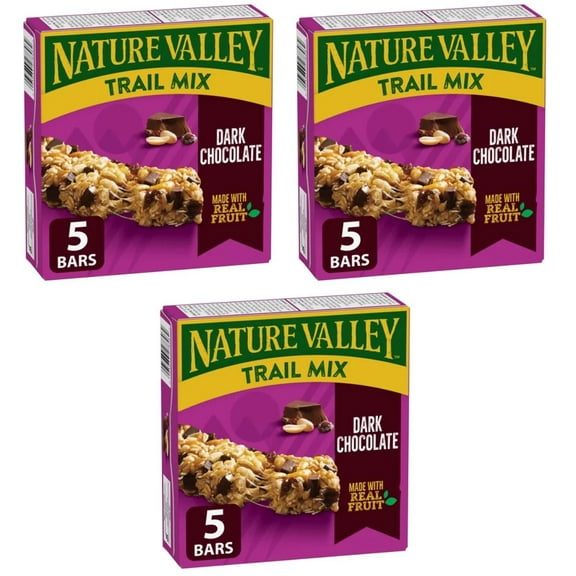 Nature Valley Chewy Trail Mix Granola Bars, Dark Chocolate, 5ct, 175g (3 Pack)