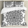 thumbnail image 1 of Mandala Duvet Cover Set King Size, Artistic Abstract and Floral Round Figures Ancient Asian Culture Symbol of Cosmos, Decorative 3 Piece Bedding Set with 2 Pillow Shams, Black White, by Ambesonne, 1 of 3