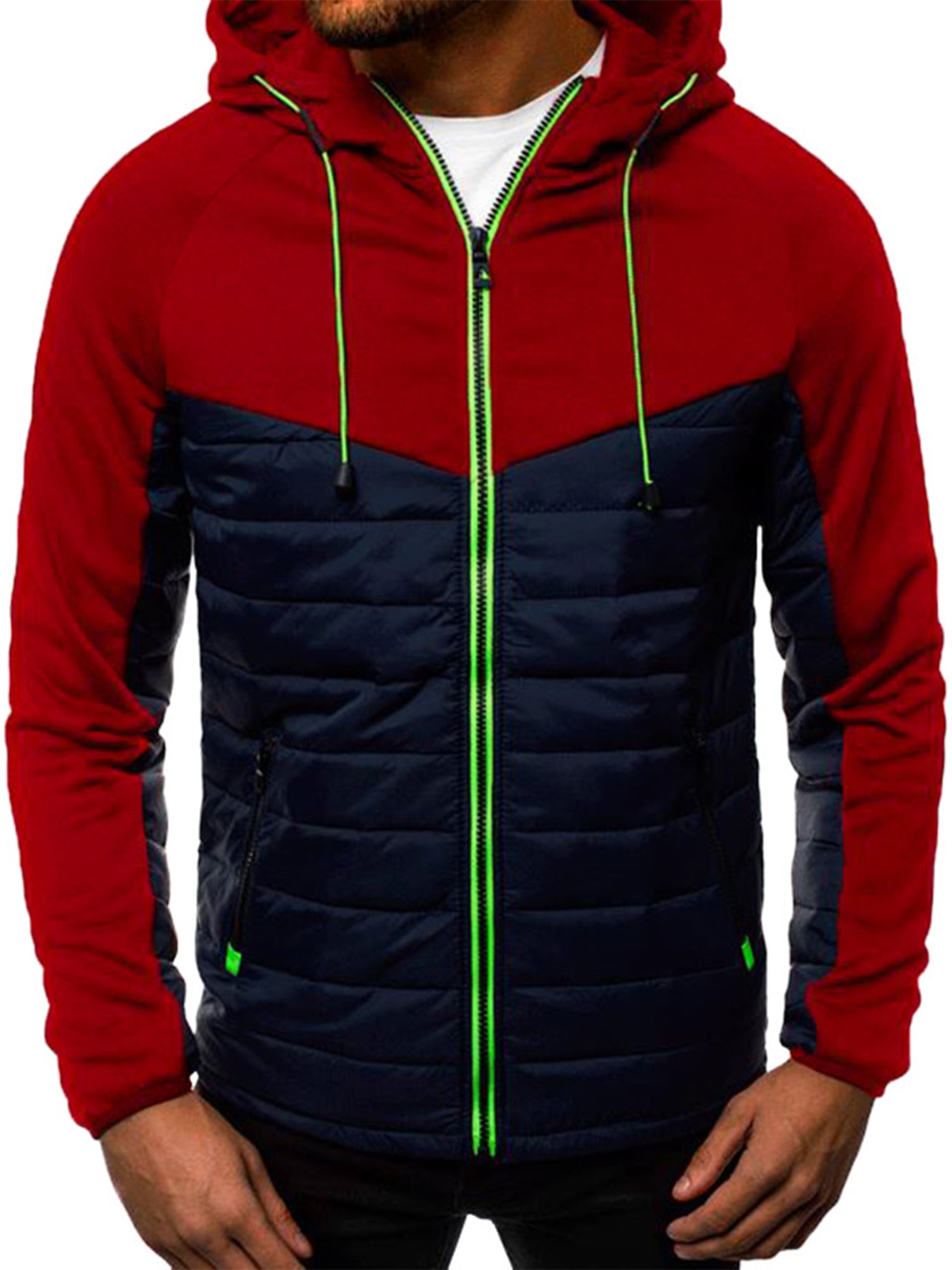 Goutique Mens Fashion Hoodie Sweatshirts Zip Up Casual Slim Fit Contrast Color Jacket Thin Coat