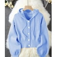 thumbnail image 5 of Sahpxhe Womens Cropped Cardigan Sweaters Hooded Long Sleeve Button down Knit Sweater Coat Soft Oversized Fall Casual Tops Blue M, 5 of 6