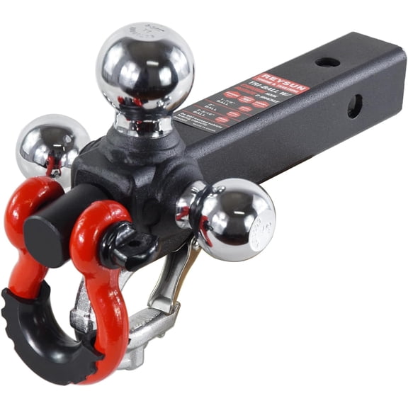 RONGTUO Trailer Hitch Tri-Ball Mount with Rotatable Tow Shackle and Tow Hook, Fits 2-Inch Receiver, Chrome Balls