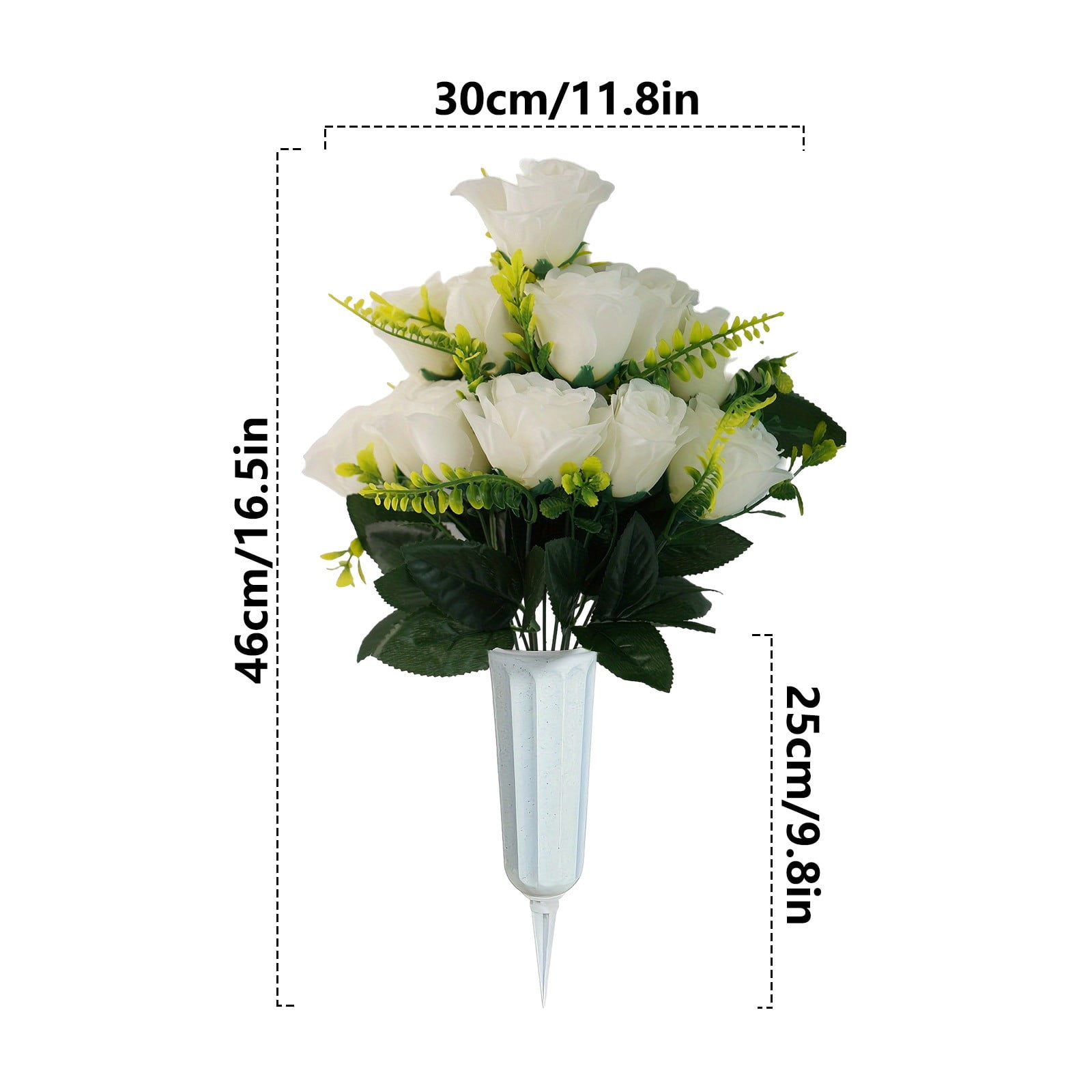 2 Pcs Artificial Cemetery Flowers with Vase, Artificial Rose Bouquet Graveyard Memorial Flowers Outdoor Grave Decorations for Cemetery Headstones Decoration, 16.5x11.8 Inch, Blue and Purple