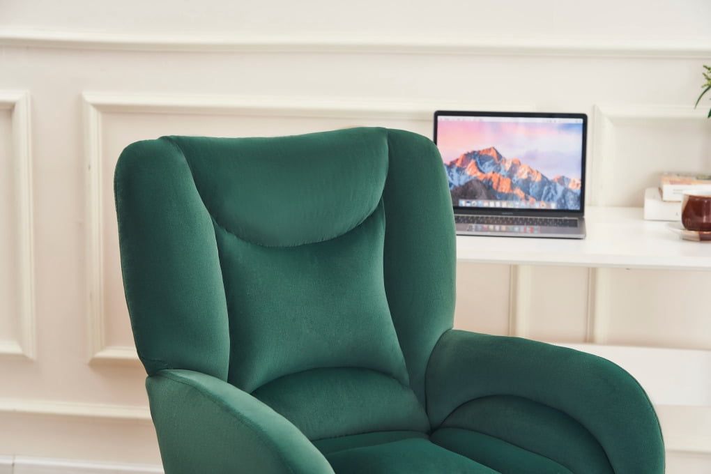 Velvet Office Desk Chair with Gold Metal Base, 360 Degree Swivel Upholstered Vanity Chairs with Arms, Modern Swivel Rolling Chair for Living Room Bedroom, Green