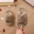 thumbnail image 5 of Yindaity Toddler Slippers Girl Girls Fluffy Cute Fuzzy Slippers - Open Toe Warm Fur Slides Cross Band Plush Slip on House Indoor Slippers(Khaki,26), 5 of 6