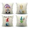 Tangnade Easter Decor 4PC Gnome Rabbit Goblin Eggs Printing Linen Easter Pillow Case Sofa Home Decor