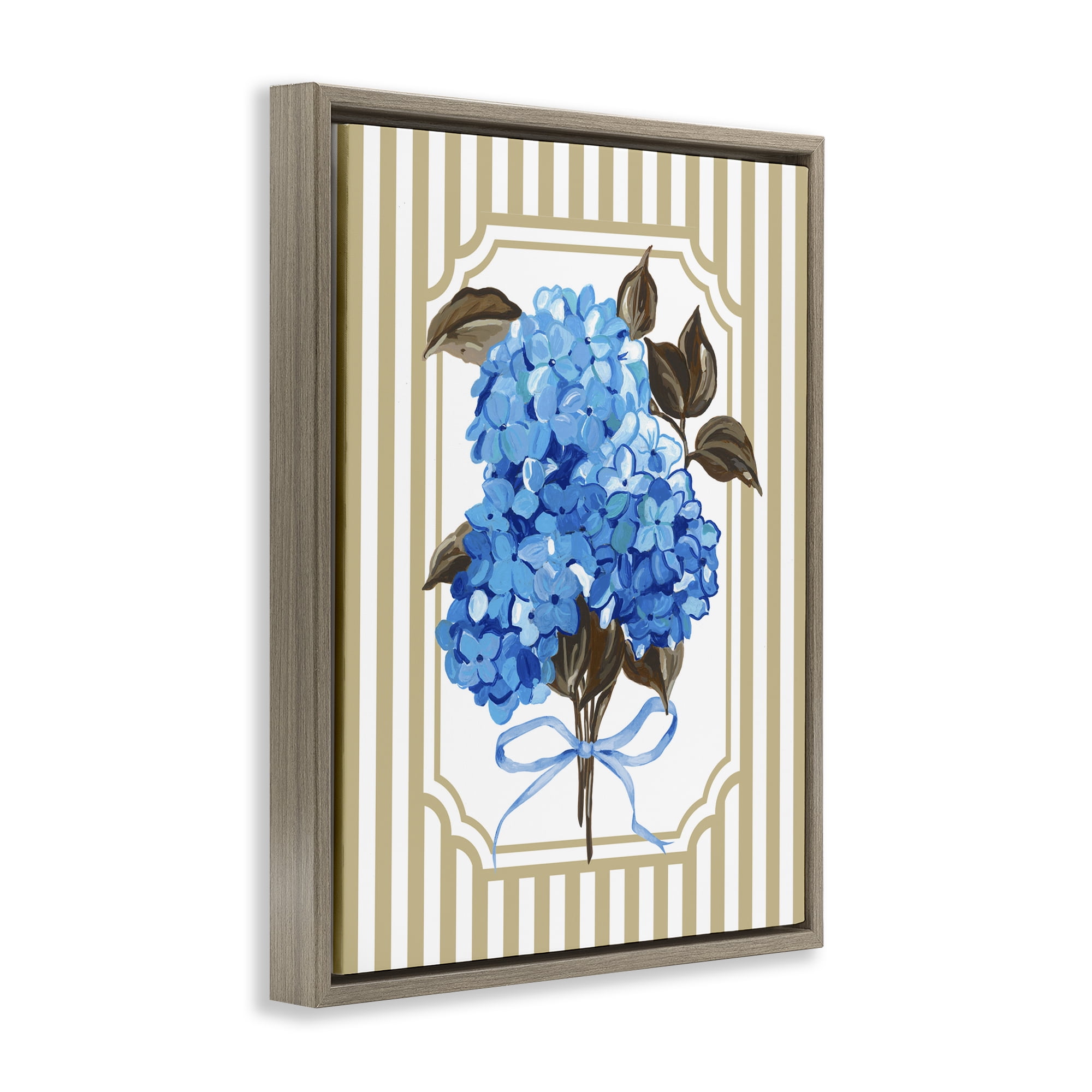 Blue Hydrangea Blossom Bow Brown Framed Floater Canvas Wall Art, design by Adonna Ebrahimi