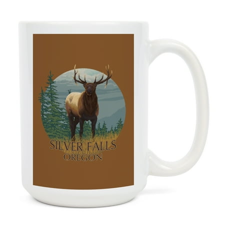 

15 fl oz Ceramic Mug Silver Falls State Park Oregon Elk Contour Dishwasher & Microwave Safe