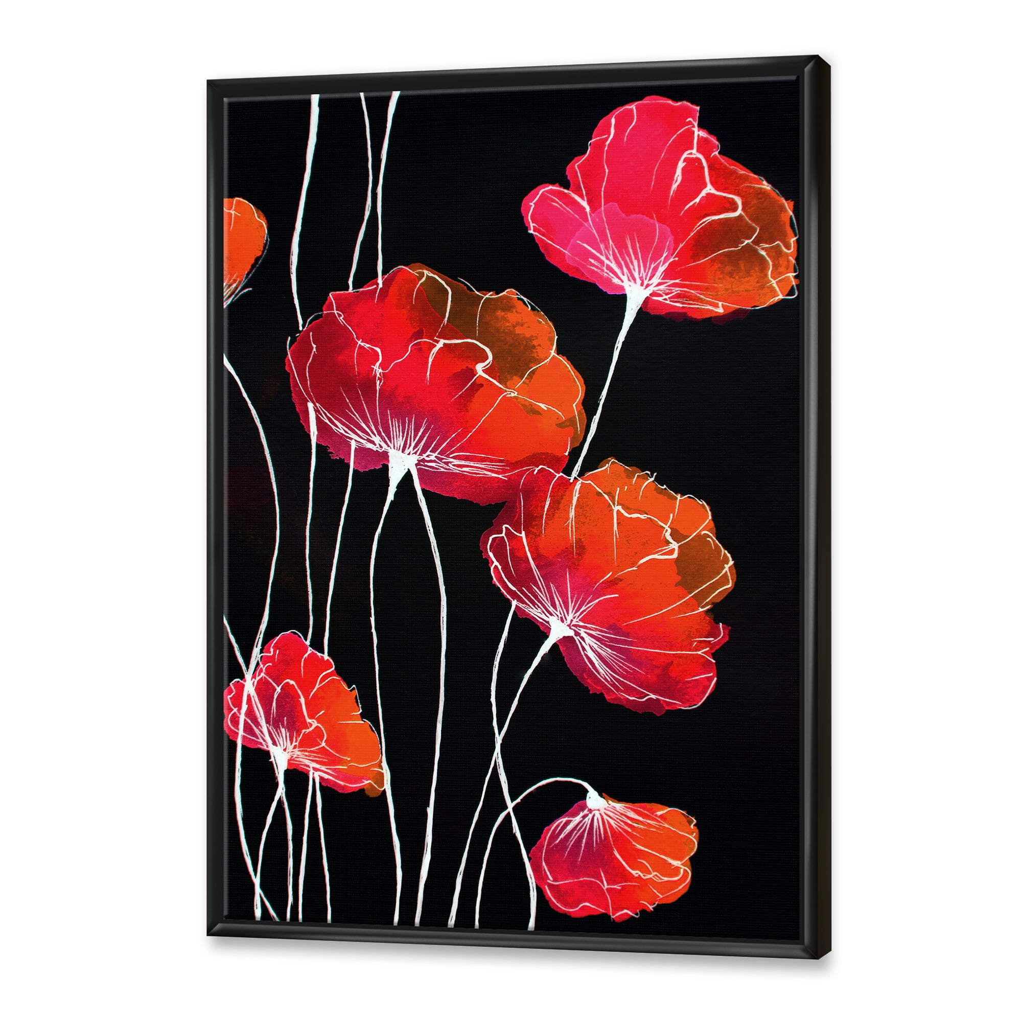 Designart 'Abstract Red Flower Detail On Black Background II' Traditional Framed Canvas Wall Art Print