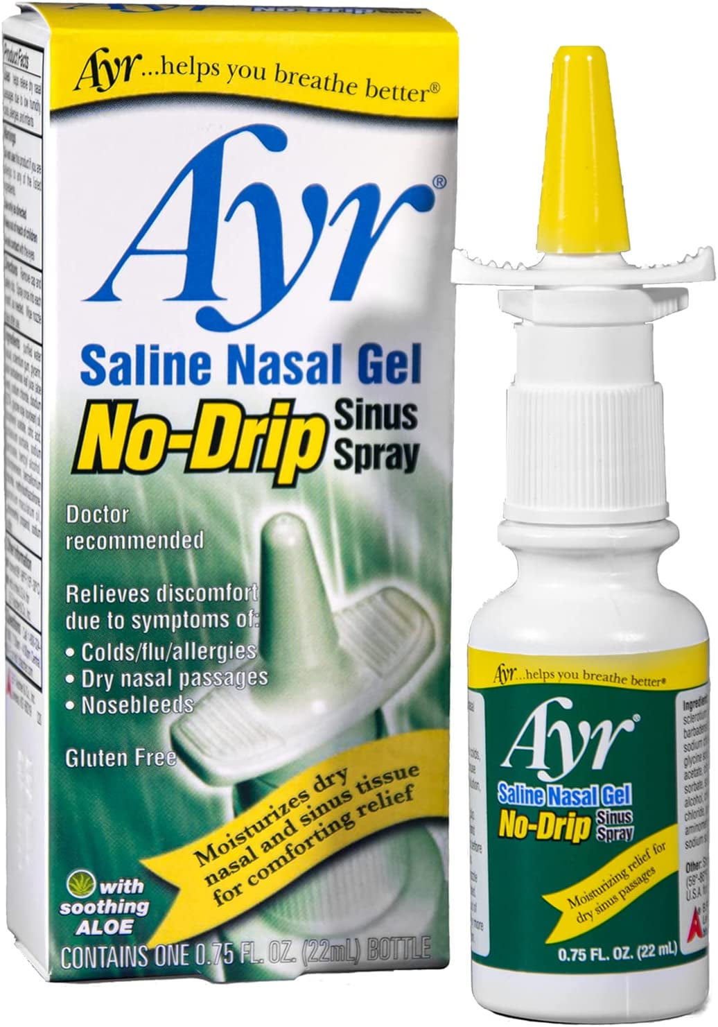 Ayr Saline Nasal Gel No-Drip Sinus Spray,0.75 Fl Oz (Pack of 3)