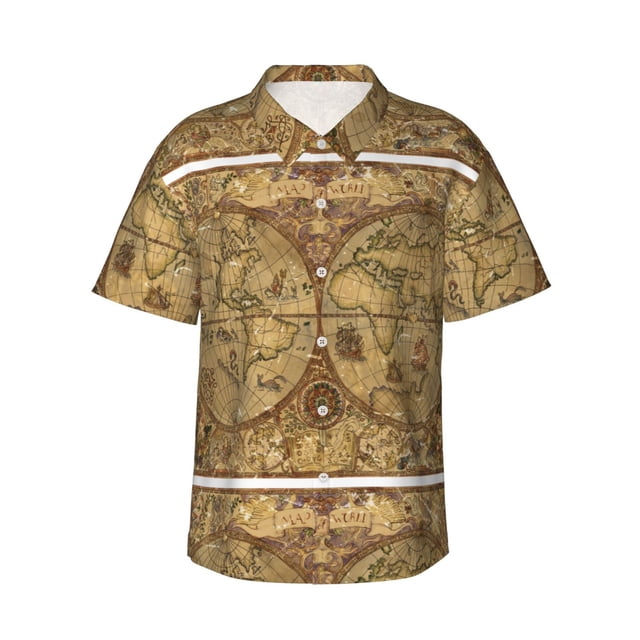 Balery World Map1 Camisas hawaianas de manga corta para hombre, camisas playeras de corte holgado, camisas de vacaciones con botones,Large