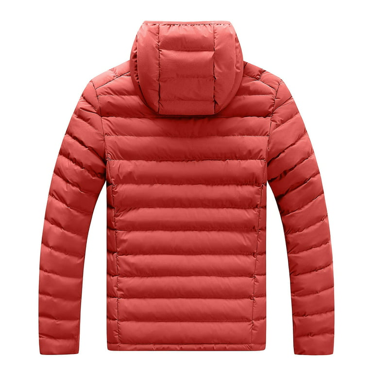 LEEy-world Mens Jacket With Hood Men's Puffer Jacket Lightweight Hooded  Packable Warm Winter Puffy Jackets Coat Red,3XL