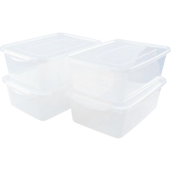 Zopnny Clear Storage Boxes, Plastic Storage Bin with Lid/Handle, 14 Quart, 4-Pack, T