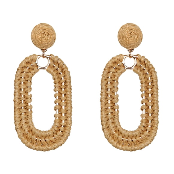 Aros SELFWIMG de Rafia Ovalados Boho Colgantes Marrones