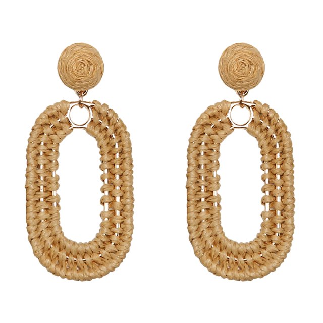 Aros SELFWIMG de Rafia Ovalados Boho Colgantes Marrones