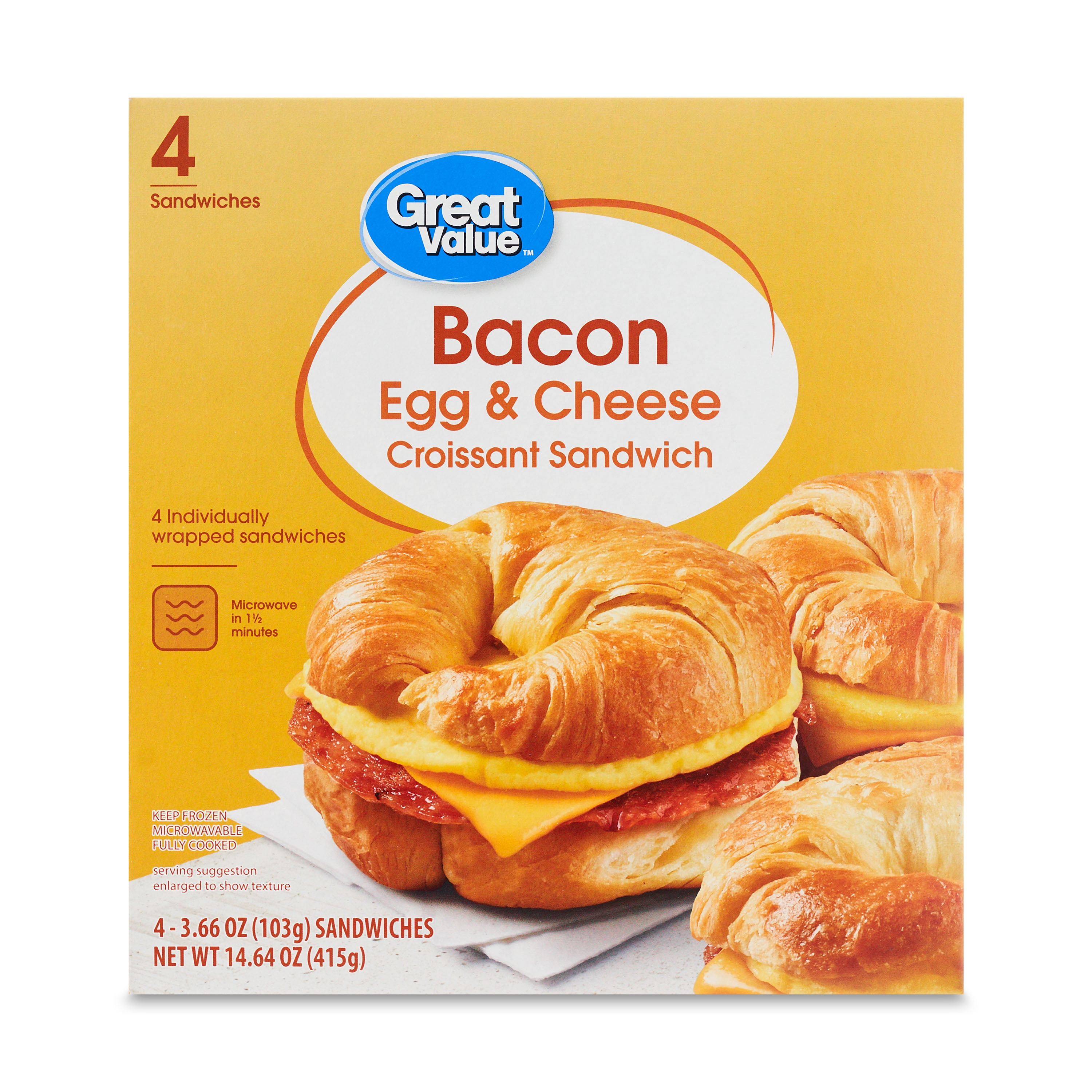 Great Value Croissant Sandwiches Bacon Egg and Cheese, 4 Count (Frozen)