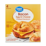 Great Value Croissant Sandwiches Bacon Egg and Cheese, 3.66 oz, 4 Count (Frozen)