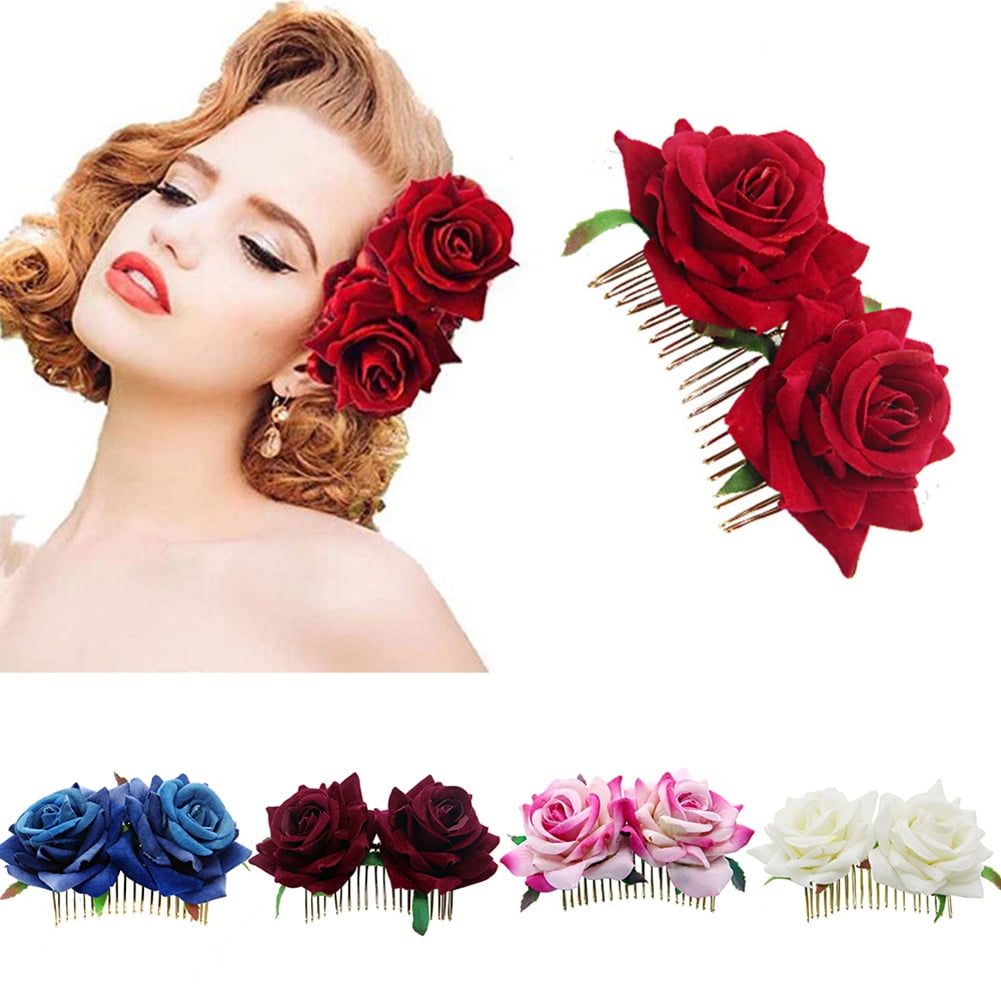 Accessories Red Rose Hairpin Bridesmaid Hair Jewelry Bridal Flower Hair Comb 