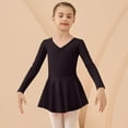 thumbnail image 2 of AHTJRT Ballet Leotards for Girls Long Sleeve V Neck Dance Ballerina Outfits Dresses with Skirt Drop Shoulder Classic Gymnastics Bodysuit Black 12-13 Years, 2 of 7