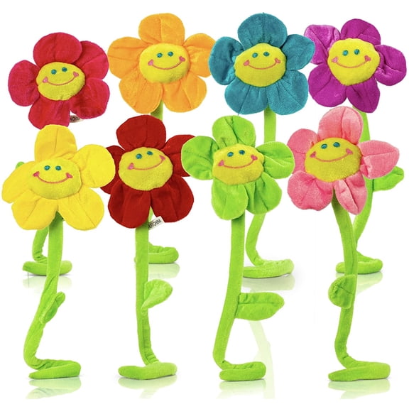 ToySharing Plush Flower Bendable Stems Colorful Stuffed Flowers Plush Toy Durable Plush Daisy Flower Bouquet With Happy Smiley Face Toy Flower Sunflower Plushie Gift For Kids Baby Girl Toddlers 11.5"