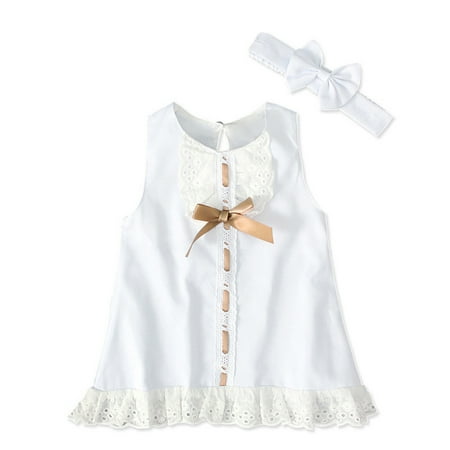 

QWERTYU Newborn Infant Baby Girl Boy 2PCS Bow Summer Outfits Lace and Set Clothes Set Short Sleeve with Headband 0-12M White 100