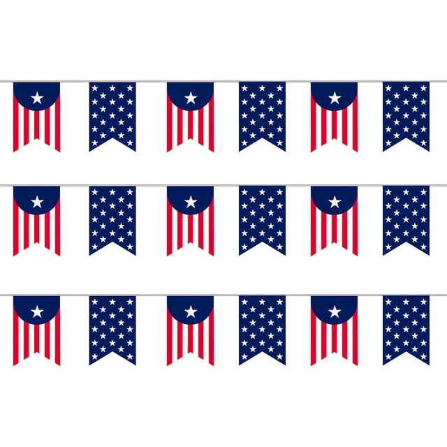 4th of July String Flag Banner Outdoor Hanging Decoration Polyester Garland for Porch Party Use 30 in x 20 in
