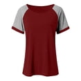 thumbnail image 4 of Women's Short Raglan Sleeve T-Shirts Casual Color Block Tops Wine 2XL, 4 of 5