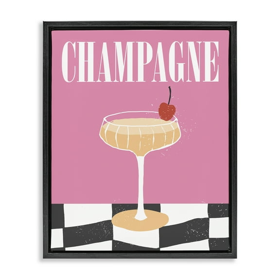 Stupell Industries Champagne with Cherry Food & Beverage Painting Black Floater Framed Canvas Art Print Wall Art, 17 x 21