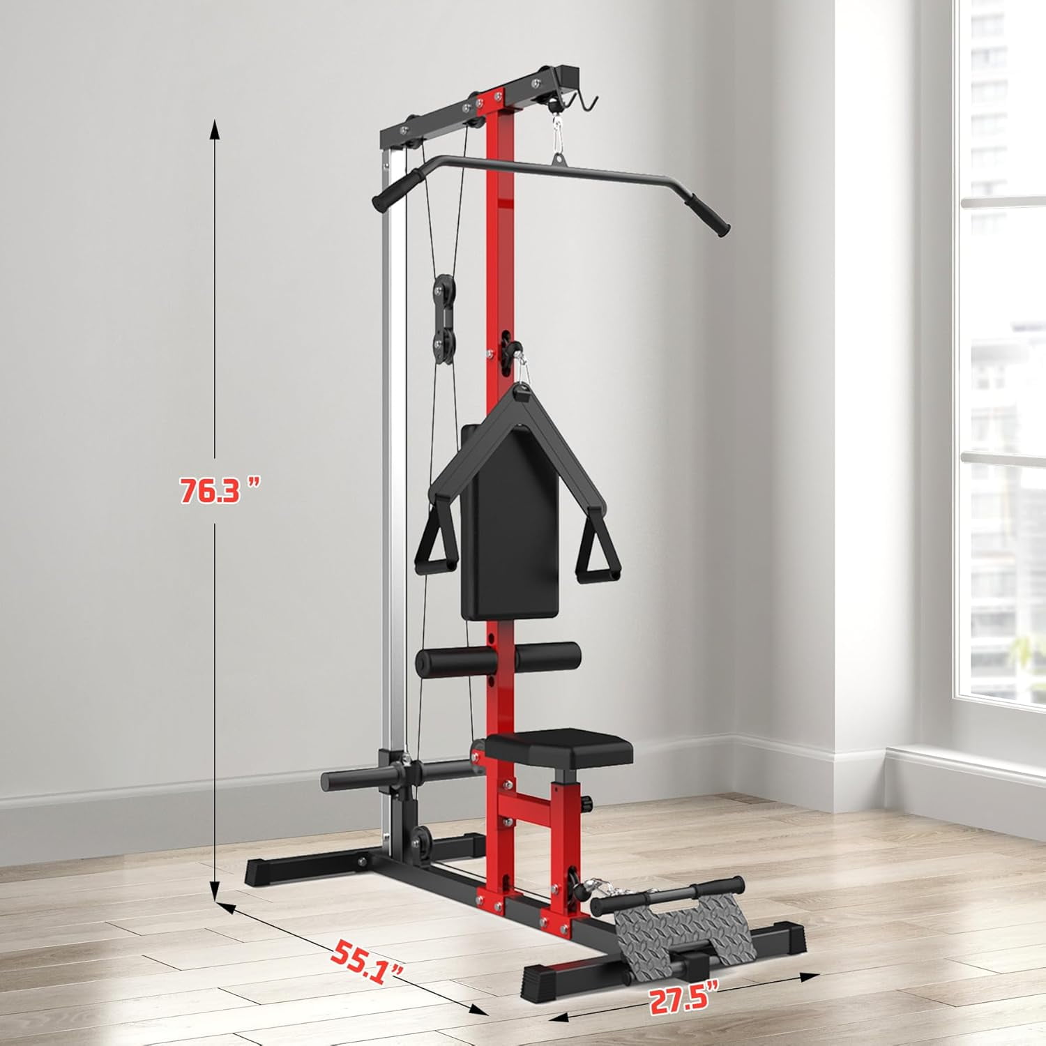 LAT Pull Down Machines,LAT Row Cable Machine,LAT Tower with Leg Support,High & Low Pulley Stations,Heavy Duty Back Workout Machine for Home Gym Body Training