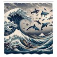 thumbnail image 4 of Ambesonne Fish Shower Curtain, Ukiyo-e Waves Marine Animals, 69"Wx84"L, Sea Blue and Pearl, 4 of 4