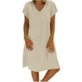thumbnail image 2 of NTACZA Dresses for Women 2026 Cotton Linen Short Sleeve V-Neck Casual Midi T-Shirt Size XXL, 2 of 5
