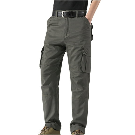 Htigea Cargo Pants with Pockets Mens Work Pants New Fashion Casual Overalls Solid Color Wash Multi Pocket Pants Men Full Length Pants Casual Clothes for Men Today Sales Army Green,XXXL