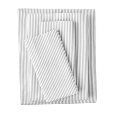 Mainstays 4-Piece 300 Thread Count Gray Stripe Cotton Blend Percale Bed Sheet Set, Full