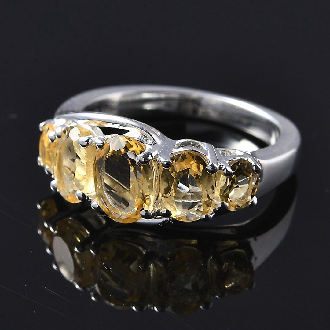 Sterling Silver Birthstone Rings in 925 Sterling Silver Size 6 Yellow Citrine Jewelry for Women - Promise Gemstone Birthday Christmas Gifts for Her