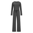 thumbnail image 4 of YABCSAZ Two Piece Sets for Women Fall Cotton Linen Long Sleeve Round Neck Top and Drawstring Elastric Wide Leg Pant Set Casual Loose Fit Soft Comfy Pajamas for Women 2024 Trendy, 4 of 6