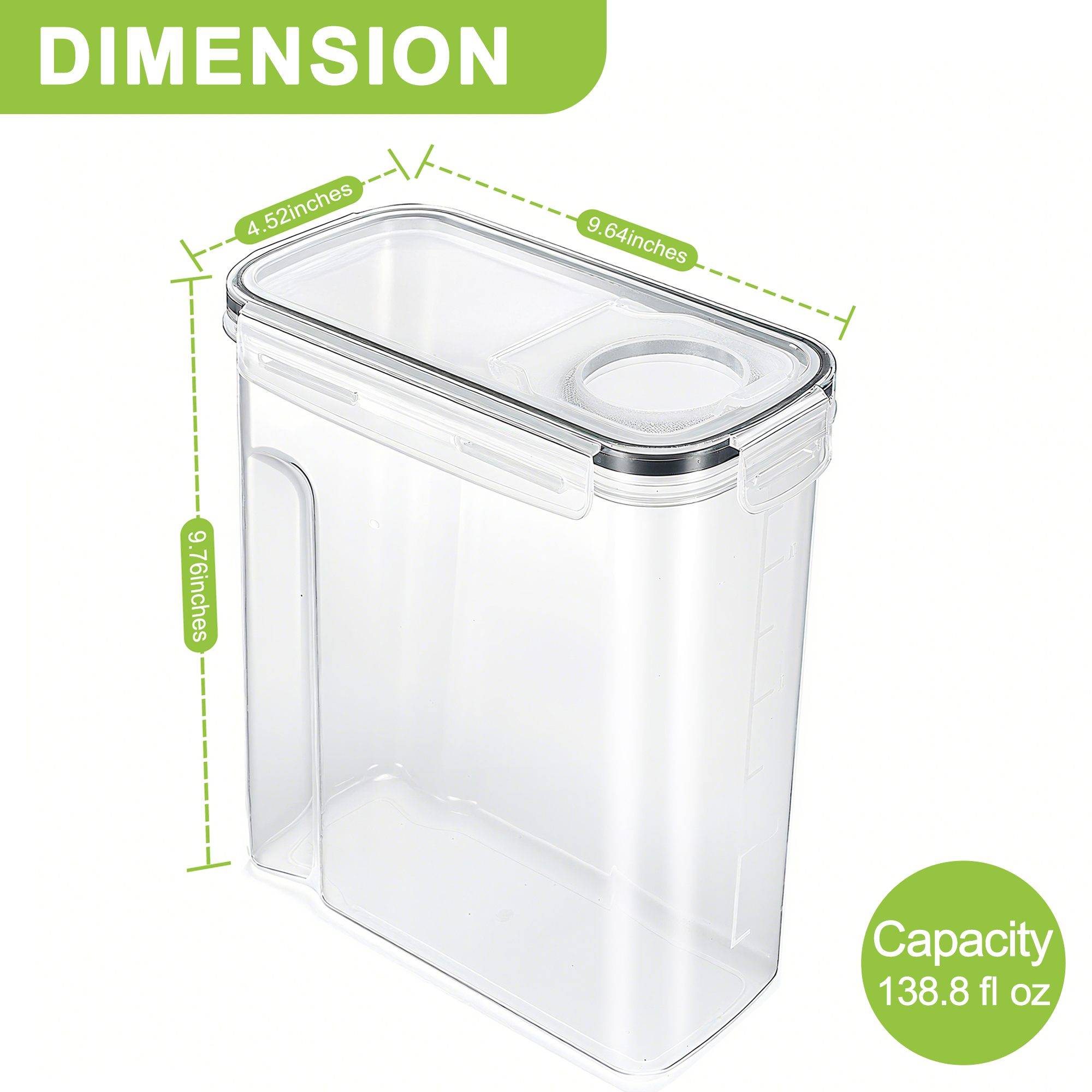 Cereal Container Set of 4, Food Storage Containers with Lids Airtight Plastic Cereal Keeper Dispenser for Kitchen Pantry, 138.8 fl oz