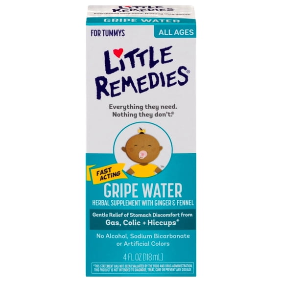 Little Remedies Gripe Water-No Alcohol, Sodium Bicarbonate, Artificial Color & Gluten Free-Safe for Newborns-4 oz Bottle (Pack of 4)