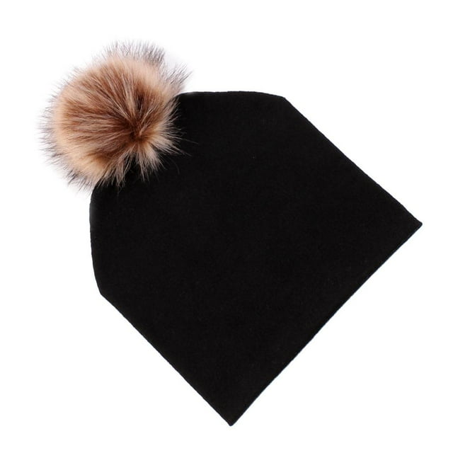 Tachiuwa Chapeau Bébé Coton Pompon pour Enfants Noir