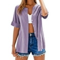 thumbnail image 6 of Women Shirts Women'S High Neck Linen Shirt - Mock Turtle Neck Button Down Top,Purple Women Shirts L, 6 of 9
