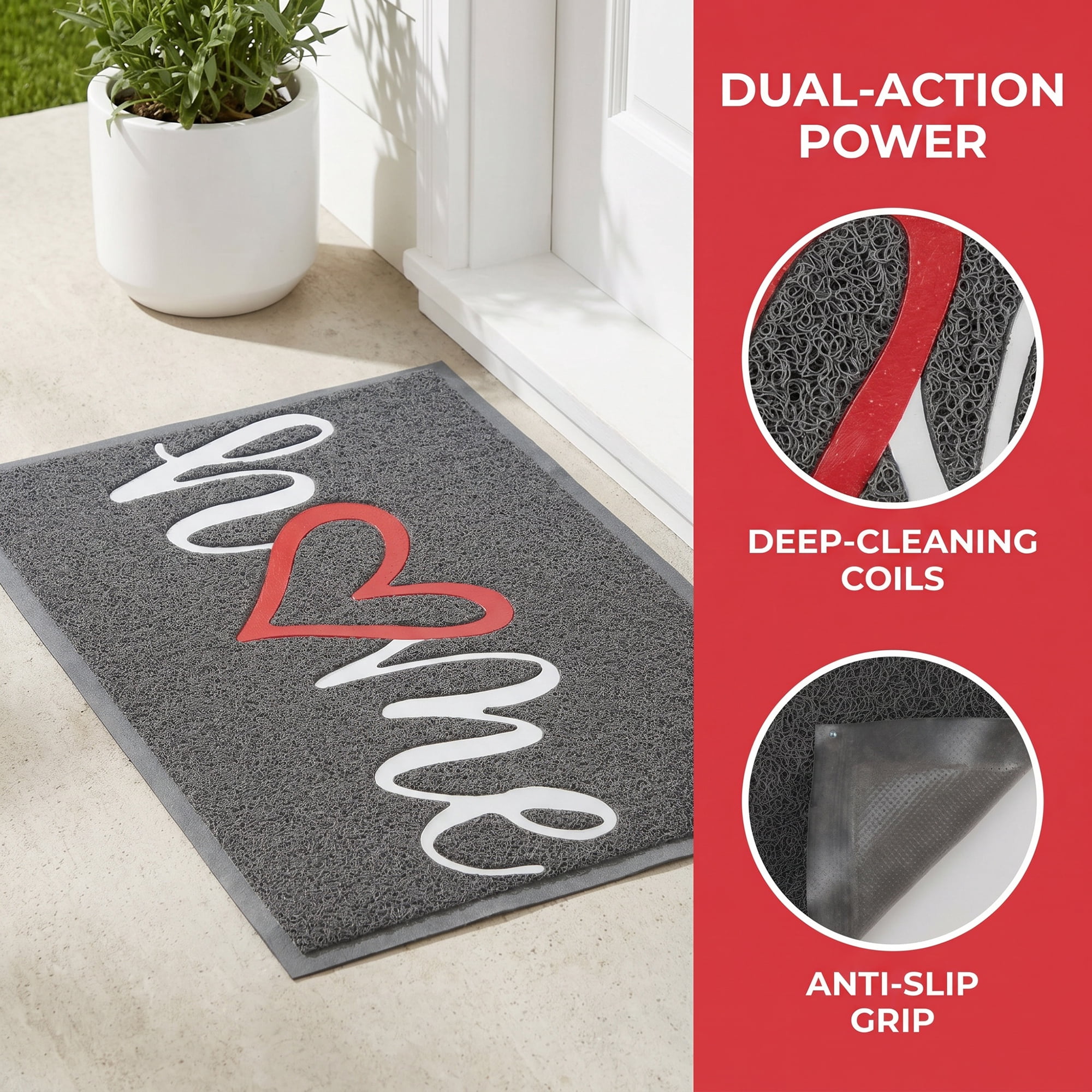 Unique Bargains Non-Slip Waterproof Entryway Low-Profile Scraper Mat Dark Gray 30" x 17"