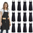 thumbnail image 1 of Paquete de 12 delantales lisos con pechera y 2 bolsillos - Delantal comercial unisex negro a granel kaili Sencillez, 1 of 4