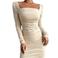 thumbnail image 1 of Mini vestido sexy de manga larga para mujer, vestido de cóctel fruncido sin espalda, 1 of 7