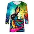 thumbnail image 5 of BiZtdJrK Women's 3/4 Sleeve Shirts Easter Eggs Graphic Tees Shirt Casual Round Neck Pullover Blouses Cute Rabbit Print Tunic Tops Multicolor L, 5 of 6
