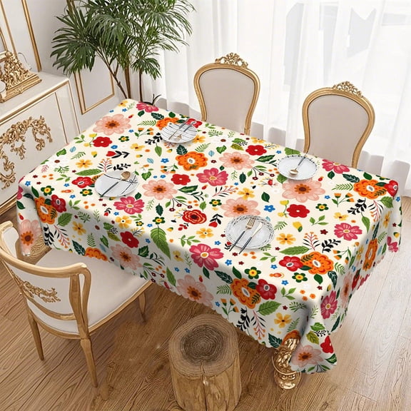 AUQ Floral Tablecloth ā Indoor Outdoor Vinyl Table Cover with Flannel Backing ā Water-Resistant,Easy Clean 52 X 70 Inches