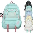 thumbnail image 1 of Mochila Kawaii con lindos accesorios Mochila de gran capacidad Bolsa de viaje elegante unisex Mochila ligera-verde, 1 of 5