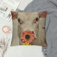 thumbnail image 2 of YINGXI  Cotton Linen Square Decorative Throw Pillow Case Cushion Cover Cute Pink Pet Miniature Pig Yellow Daisy  18x18in, 2 of 5