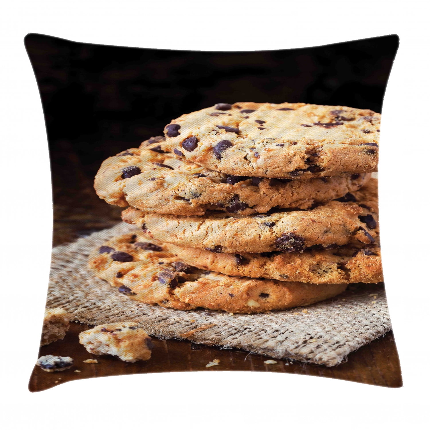 Cookie Throw Pillow Cushion Cover Stacks Of Delicious Bites On A Piece Of Cloth Wooden Table Close Up Photography Decorative Square Accent Pillow Case 20 X 20 Multicolor By Ambesonne Walmart Com