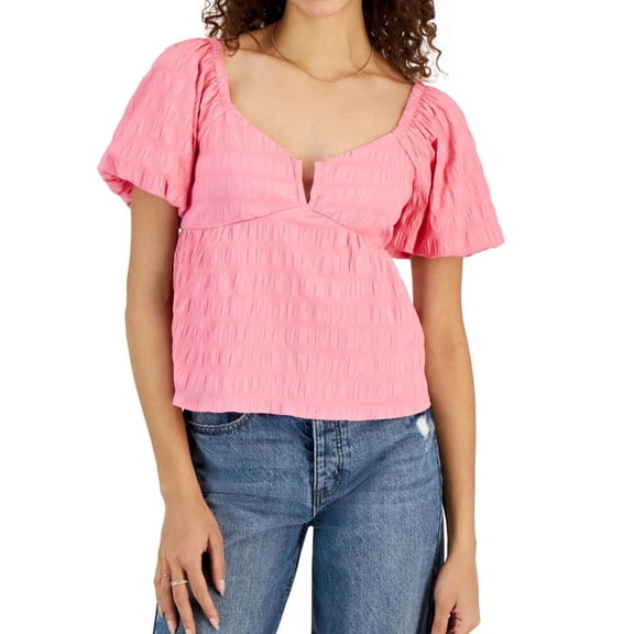 PLANET HEART Womens Smocked Top Peplum Blouse, Pink, Medium