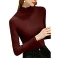 thumbnail image 2 of Bovxnpu Women Long Sleeve Shirts Basic Tee Women's Ribbed Turtleneck Long Sleeve Slim Thermal Layering Tops, 2 of 7
